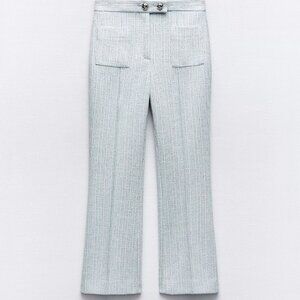 Structured Flared Pants Metallic Tweed Blue Size S NWT